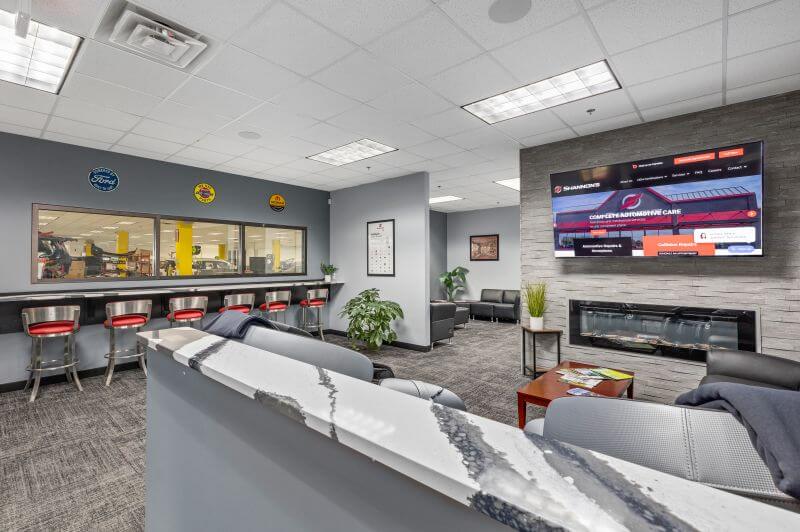 Customer lobby with mounted television