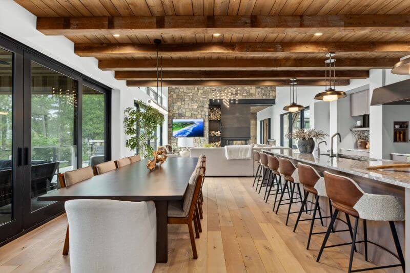 Motorized Shades Open in Living Spaces
